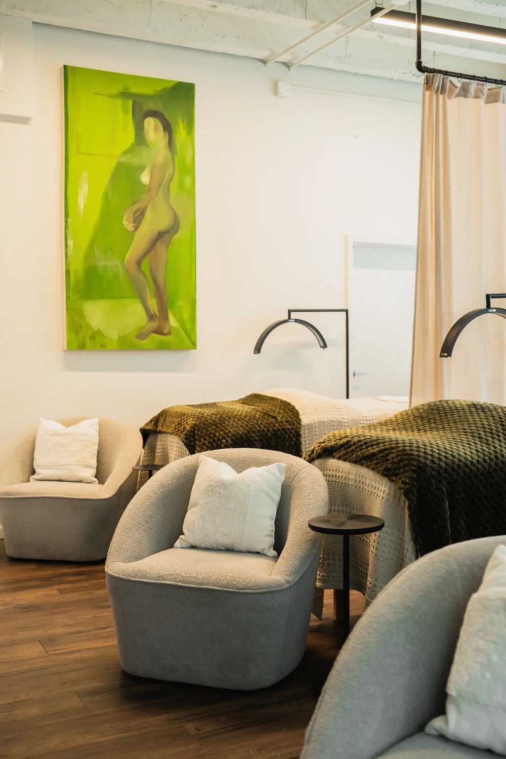 Light-filled treatment lounge at TEMPLE day spa in Savannah